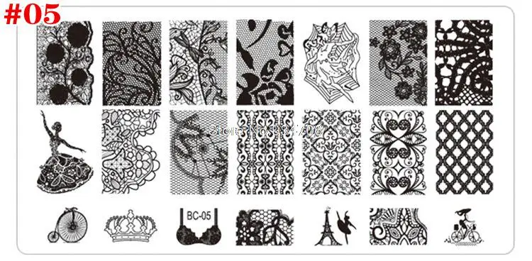 MANZILIN NEWBC кружева цветы дизайн ногтей штамп штамповка изображения пластины 10 шт./лот 6*12 см пластик ногтей маникюрный Шаблон трафарет Инструменты - Цвет: BC5