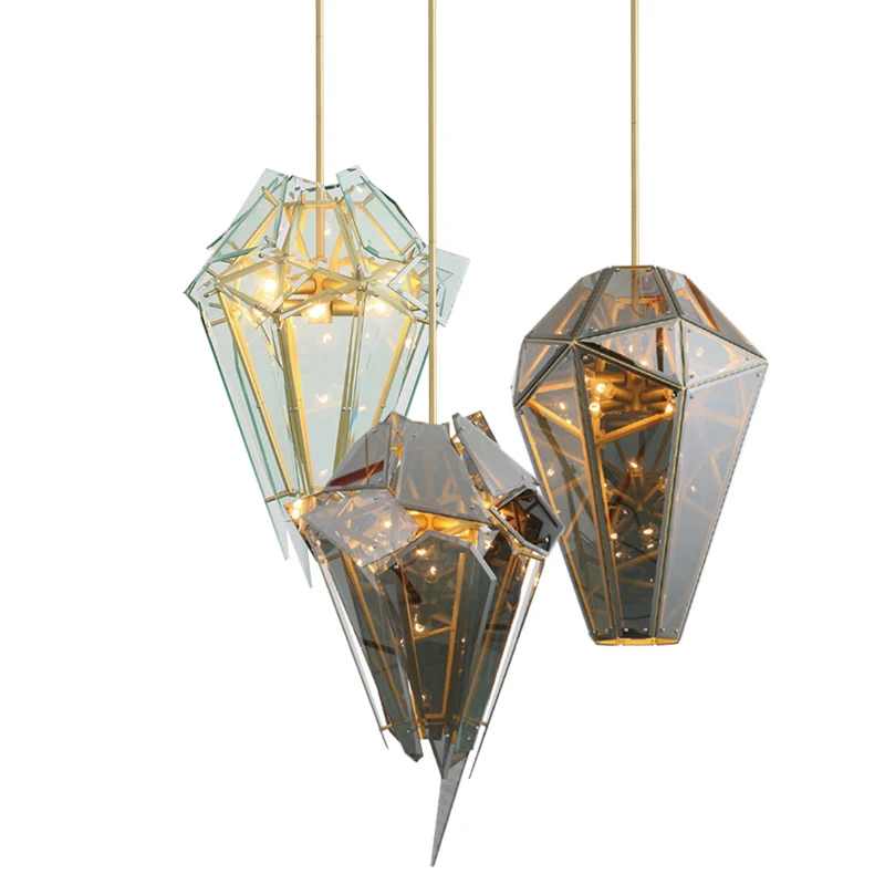 Современный алмаз металлический светодиодный E14 подвесные светильники стекло Черного и золотого цвета подвесные светильники для Спальня