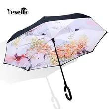 Yesello с цветами, ветрозащитный зонтик, двойной слой, перевернутый зонтик, самостоящий Зонтик для женщин