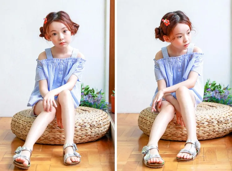 blue striped baby teenage girls shirts princess off shoulder loose cute teenage shirts Korean style spring summer autumn tops (29)