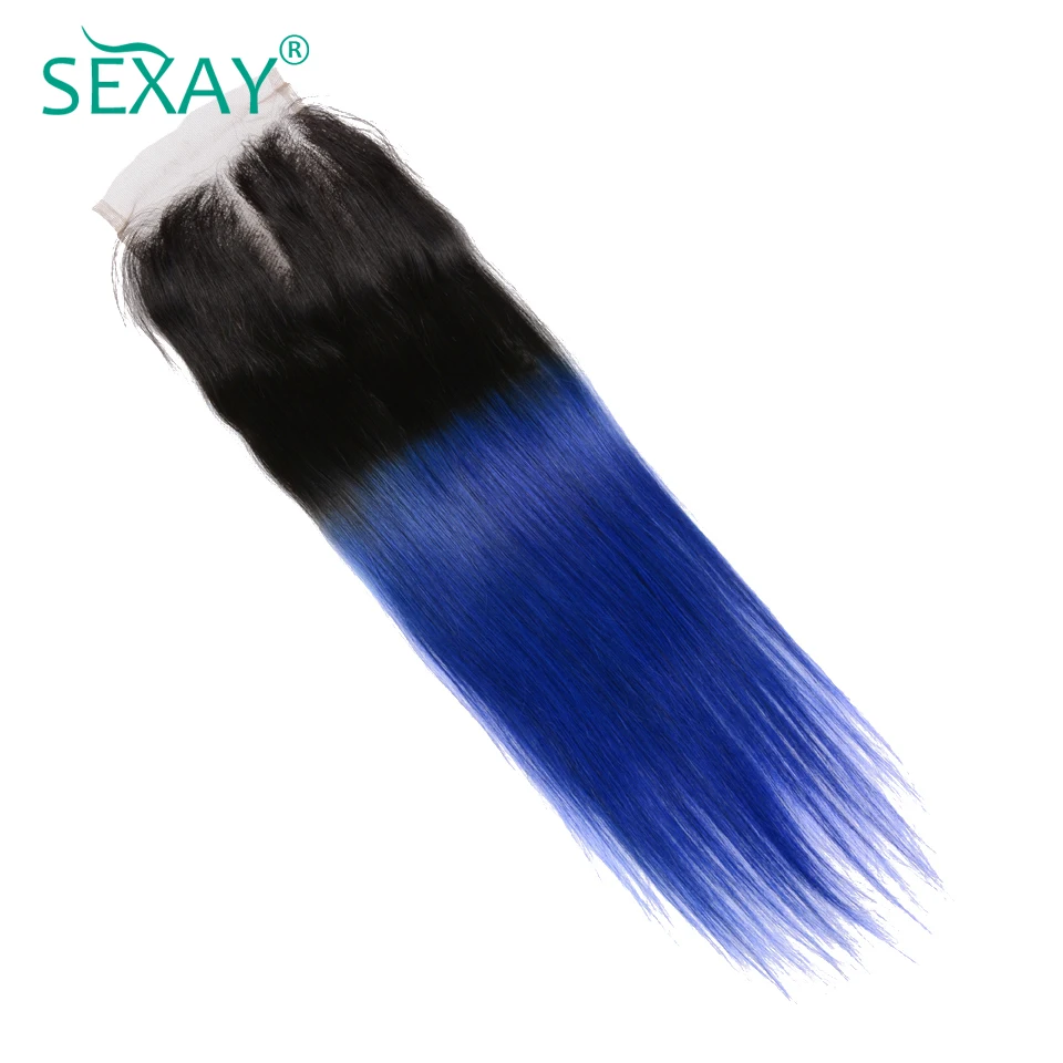 Sexay Ombre синие Hd Кружева Закрытие бразильские прямые человеческие волосы для наращивания цветной двойной нарисованные человеческие волосы Закрытие с волосами младенца