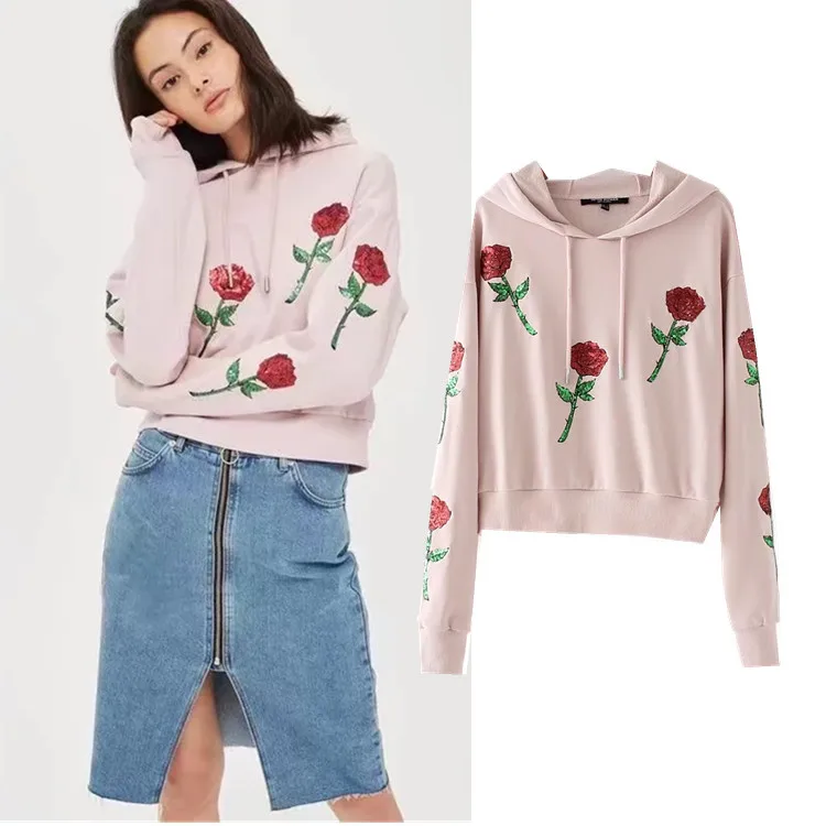 sweatshirt rose print 2017 hoodies long sleeved autumn