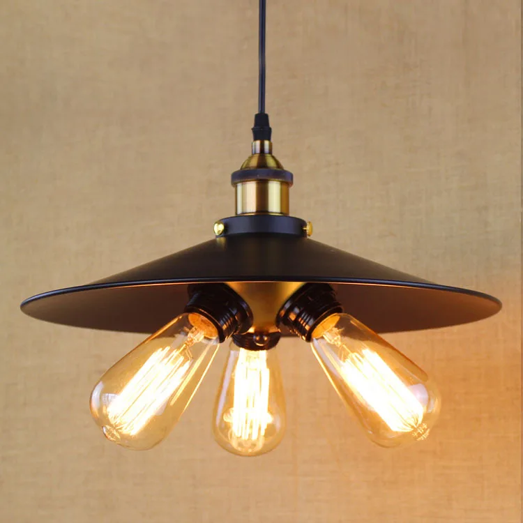 loft industrial pendant light black shade 3 bulbs e27 vintage drop