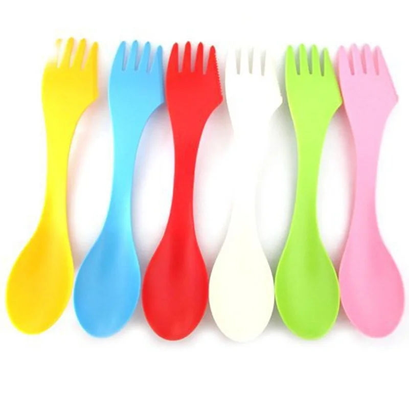 

6pcs/set 3 In 1 Spoon Fork Knife Camping Hiking Utensils Spork Combo Travel Outdoor Tools