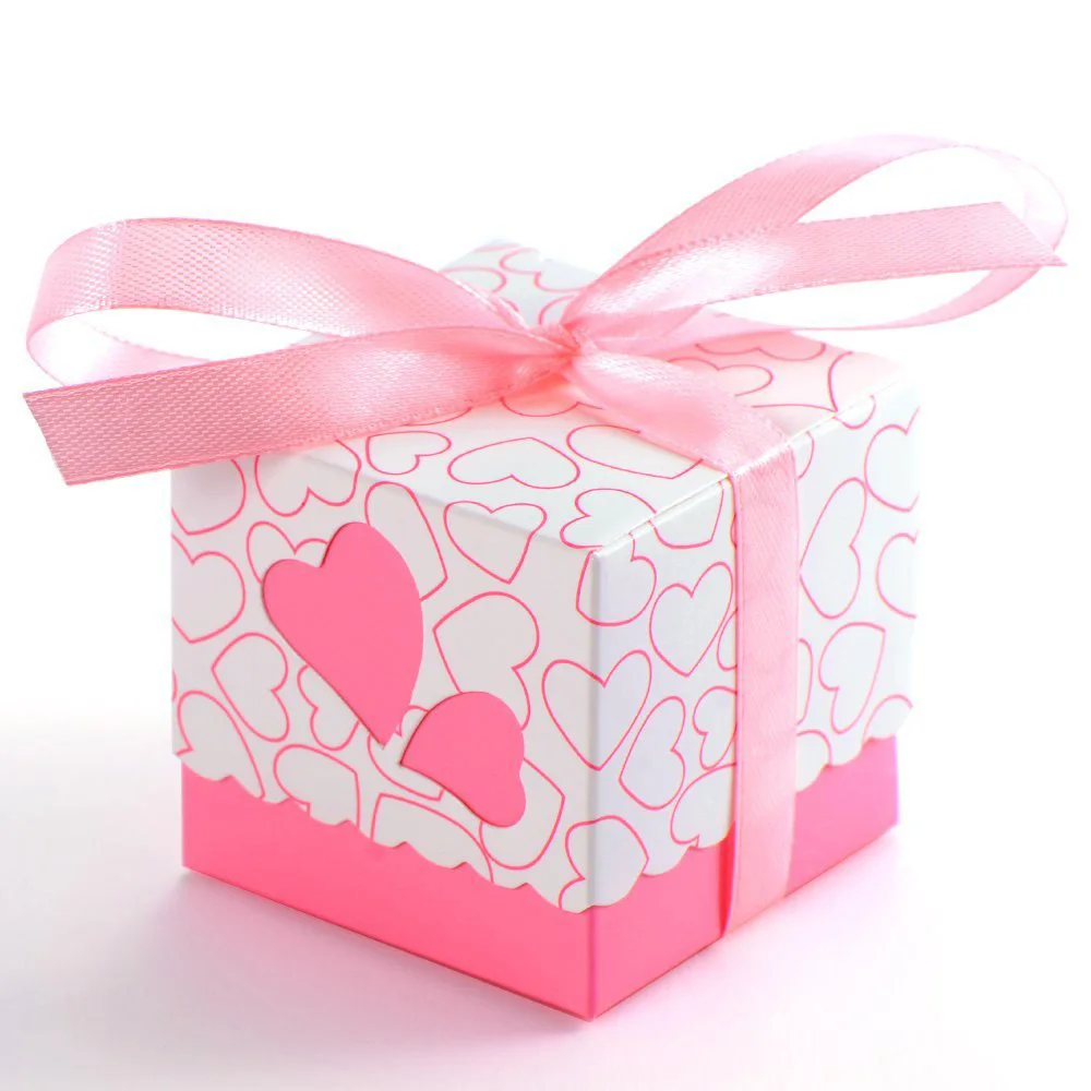 

100x Boite a Dragee Mariage marie Coeur bapteme decoration table+ruban rose SODIAL