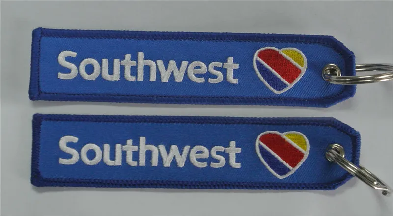 

Southwest Airlines Logo Fabric Embroidery Keychain Motorcycle Lock Keychain Luggage Tag Keytag