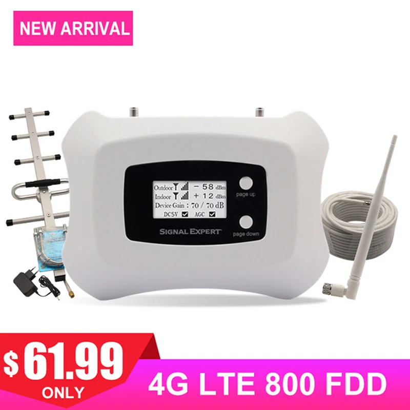 

Smart Phone Signal Booster 4G LTE 800MHz Band 20 FDD Gain 70dB AGC Internet Cellular Signal Amplifier With Yagi+Whip Antenna .