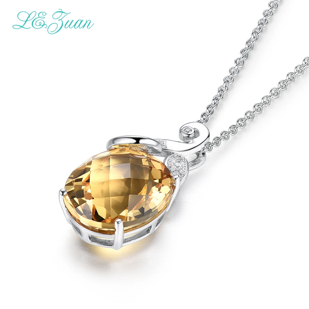 

I&zuan 7.17ct Natural Citrine Pendant Real 925 Sterling Silver Jewelry Neckalce For Women Checkerboard Cut Gems Pendant