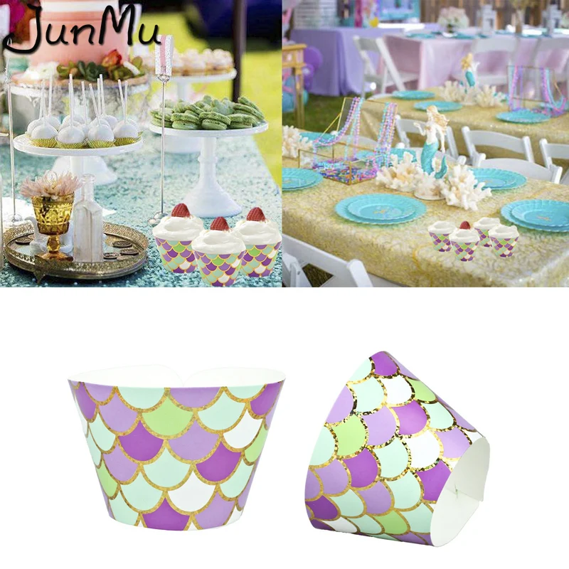 

12Pcs Mermaid Party Cupcake Wrappers Cake Decorating Cupcake Wrap Birthday Party Under The Sea Theme Girl Party Supplies