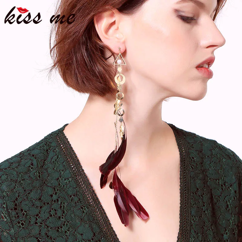 

KISS ME Women Feather Earrings 2019 New Red White Long Earrings for Women Fashion Accessories