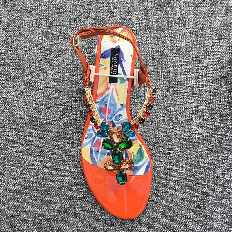 SHADUO наивысшего качества Для женщин высокий каблук шелк Стразы сандалии, с принтом в виде синего и белого фарфора Повседневная пляжная обувь - Цвет: Оранжевый