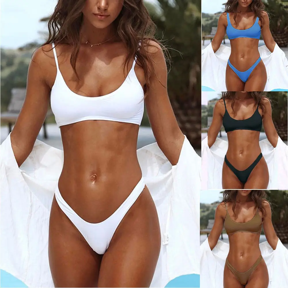 

Sexy Women Bikini Set 2019 Swimsuit Solid Color Beach Swimwear Women Summer Bathing Suit Beachwear