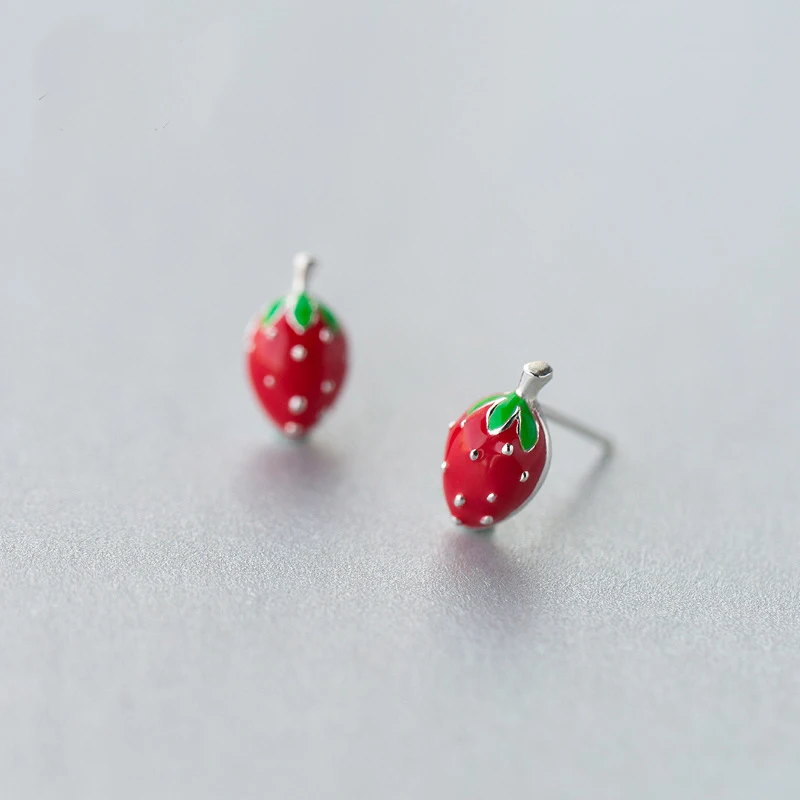 Mloveacc 100% 925 Orecchino D'Argento Di Modo Carino Piccolo Dolce Fragola Orecchini Con Perno Regali Per Le Ragazze Scherza Della Signora