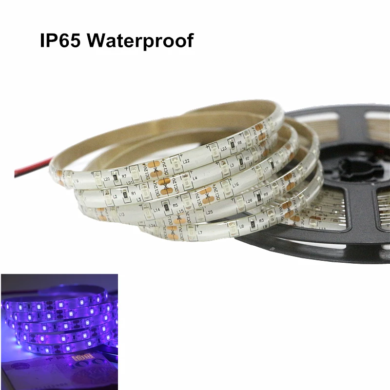 12V UV ультрафиолетовая 395 405nm Светодиодная лента 2835/3528 SMD 60led/m IP20 IP65