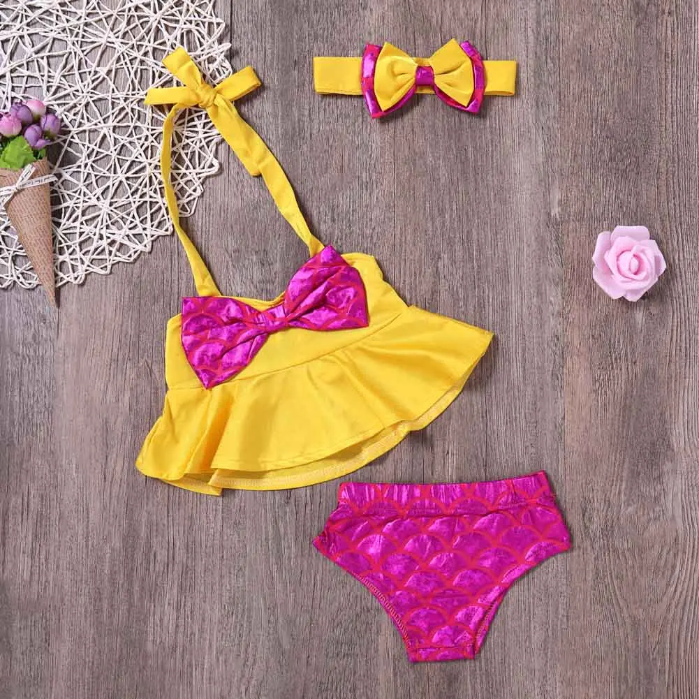 

Kids Girl Tankini Bikinis Set 3 Pcs Swimwear Bow Halter Swimsuit Fish Scale Beachwear Bathing Suit 88 NSV775