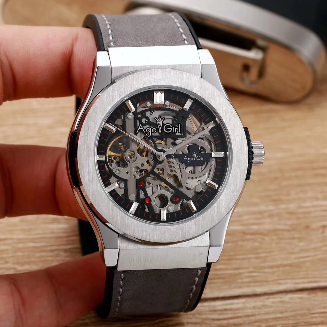 

Luxury Brand New Men Rose Gold Silver Black Grey Automatic Mechanical Sapphire Tourbillion Watches Transparent Leather Rubber