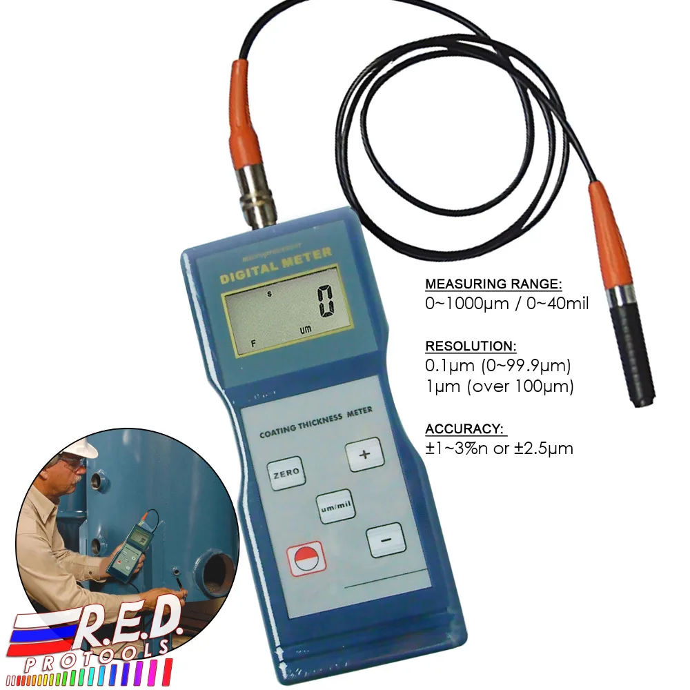 

Digital Coat Coating Thickness Gauge Meter Tester with Magnetic Induction F probes 0-1000um range + 1M Probe Cable