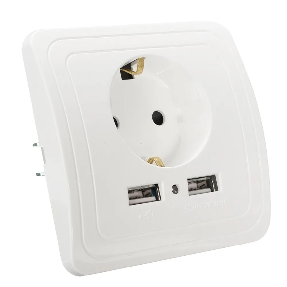 

DIXINGE 2A Dual USB Port Wall Charger Adapter 16A EU Plug Socket Power Outlet Panel