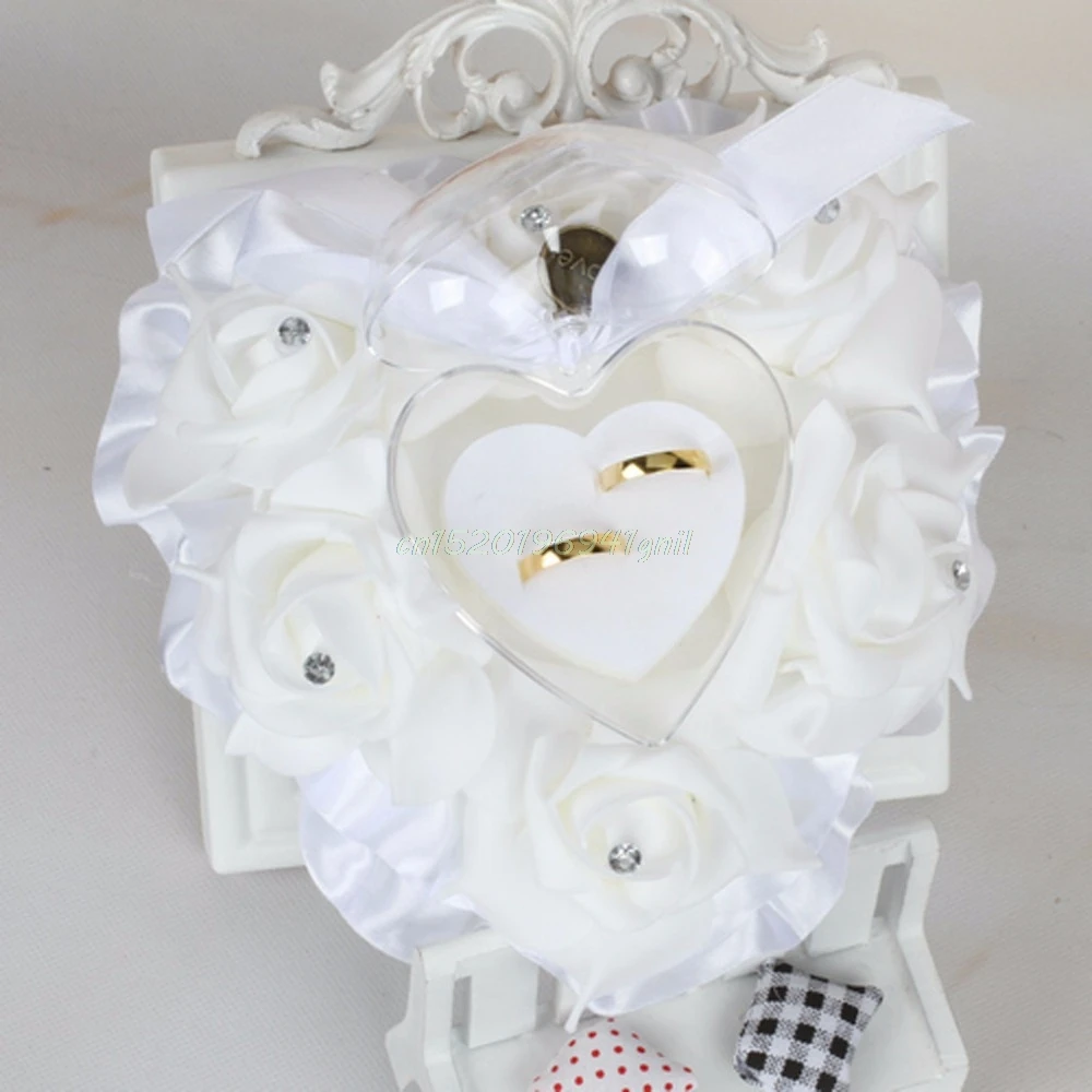 Романтическая роза Свадебные сувениры Стразы в форме сердца Подарочное кольцо коробка подушка