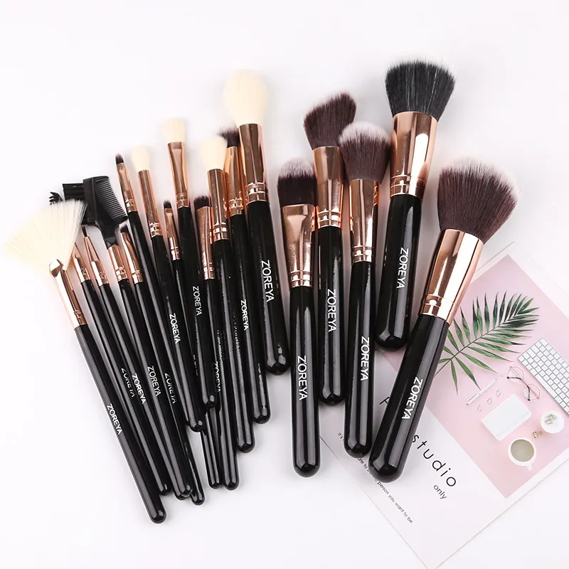 ZOREYA Soft Synthetic Hair Fibers Makeup Brush Tool Set Large Foundation Contour Blush Powder Eye Shadow Make Up Brushes Black