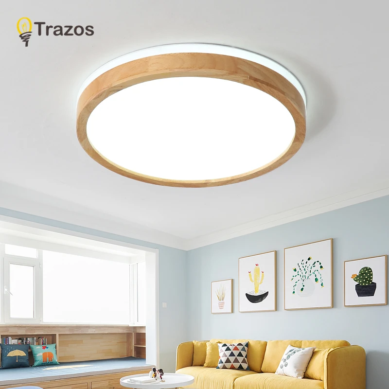 

TRAZOS 220V LED Ceiling Lights Wooden Rectangle Ceiling Mounted Lamp For Living Room Round Ceiling Lamps Modern Wood Lightings