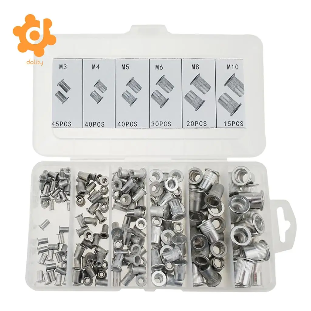 

190 Pieces Aluminum Alloy Rivet Nut Flat Head Threaded Insert M3 4 5 6 8 10