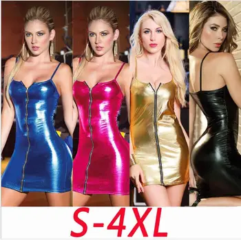 

Plus Size 3XL 4XL Sexy Lingerie Hot Fashion PU Leather Zipper Women Camisole Lingeries Slim Nightclub Costume Erotic Underwear