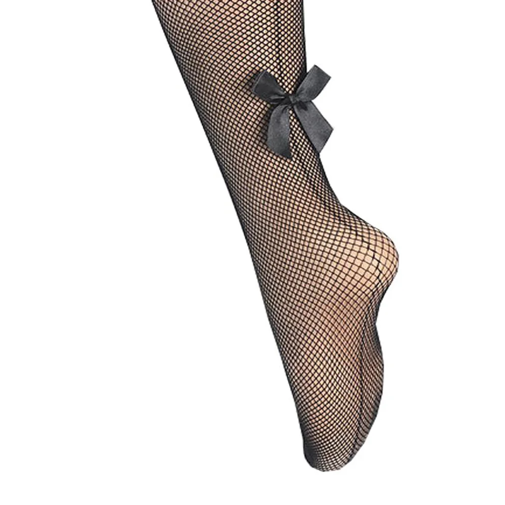 Женские сексуальные ажурные чулки с бантиком, прозрачные кружевные сетчатые чулки до бедра, модные Гольфы выше колена