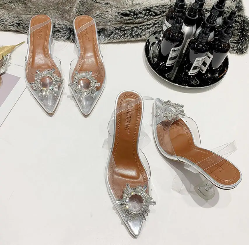 

Women Slip On Rhinestone Strange High Heels Evening Wedding Bride Dress Shoe 9cm/7cm/3cm Celebrity Crystal Transparent Sandals