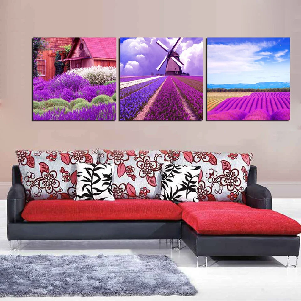 Painting Canvas Modular Home Decor 3 Piece Lavender Frame Modern Wall Art Romantic Purple Flower Pictures For Living Room |