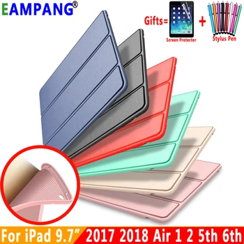 

Soft Silicone Back Cover for Apple iPad 9.7 2017 2018 Air 1 2 5 6 5th 6th Generation Smart Sleep Awake Leather Case Funda Coque