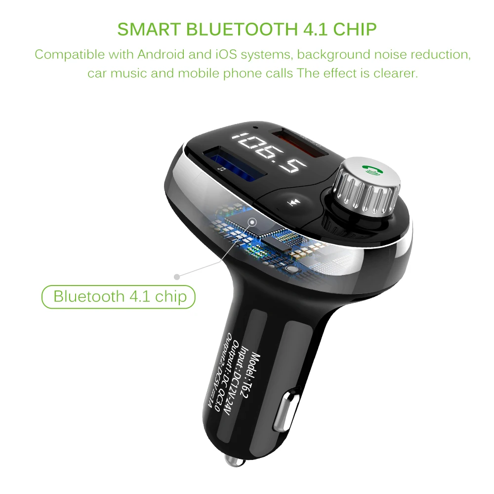 Автомобильный fm-передатчик плеер Dual USB быстрая зарядка ЖК-дисплей автомобильное зарядное устройство адаптер Bluetooth Hands-Free Поддержка TF карта QC3.0