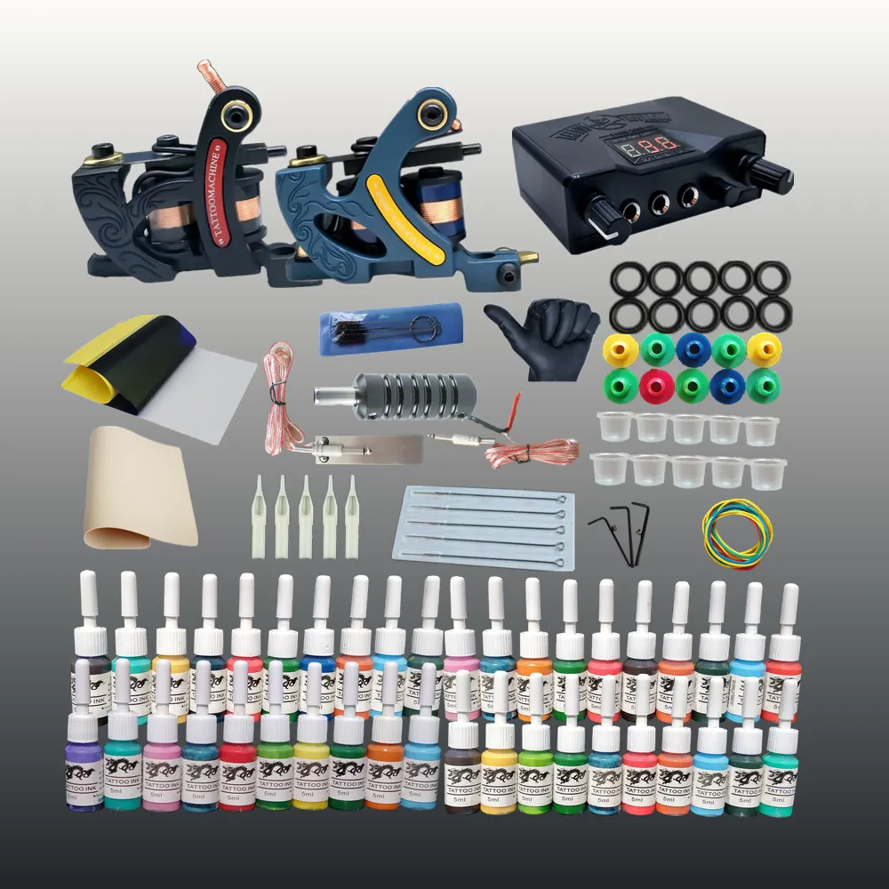 Professional Tattoo Kit 2 Machines Guns Colors Inks Kit Tattoo Power