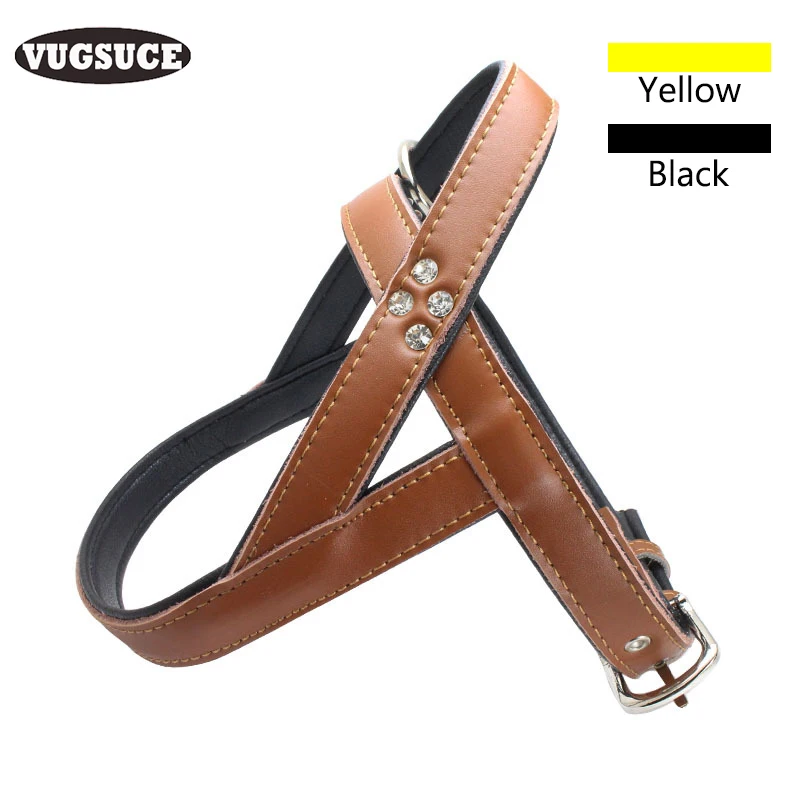 

VUGSUCE Leather Rhinestones Pet Dog Harness Adjustable Padded Pet Hand Harness for Small Medium Large Dogs Pit Bull Pet Supplies
