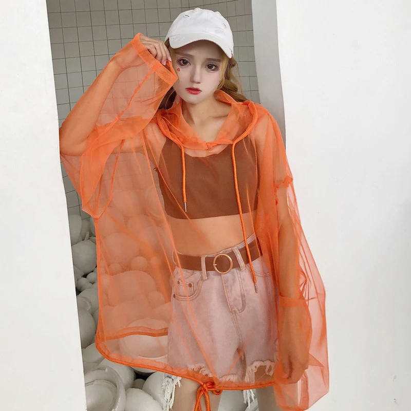 Shimmer Women's Summer Jacket Pullover Hooded Sunscreen Coat Perspective Womens Clothing Oversized Long Sleeve Women's Jacket