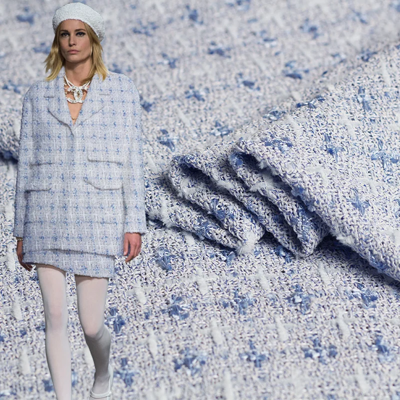 

Pearlsilk Purple Squin Tweed Colour fabric Chan's Style Garment Materials Spring Suit Dress Skirt DIY clothes fabrics