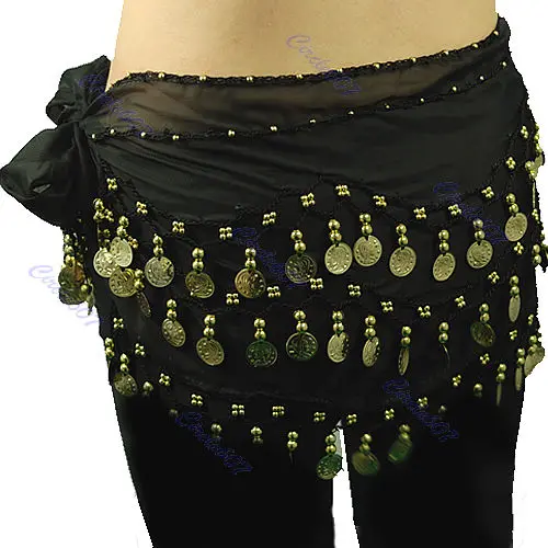 Шифон танец живота хип шарф 3 ряда Монета Пояс юбка W715 - Цвет: black