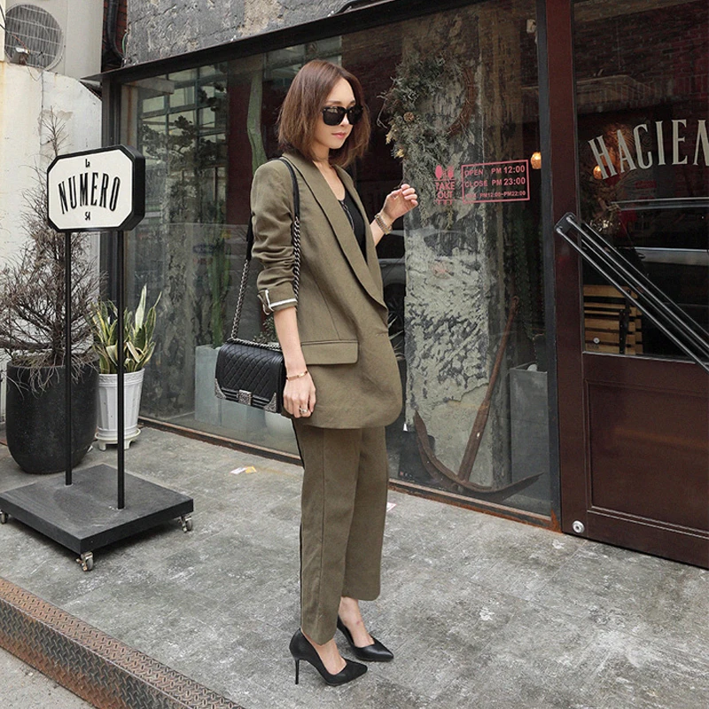 Cotton and linen fashion small suit jacket female casual loose wide leg pants two-piece female 2019 summer new women's clothing