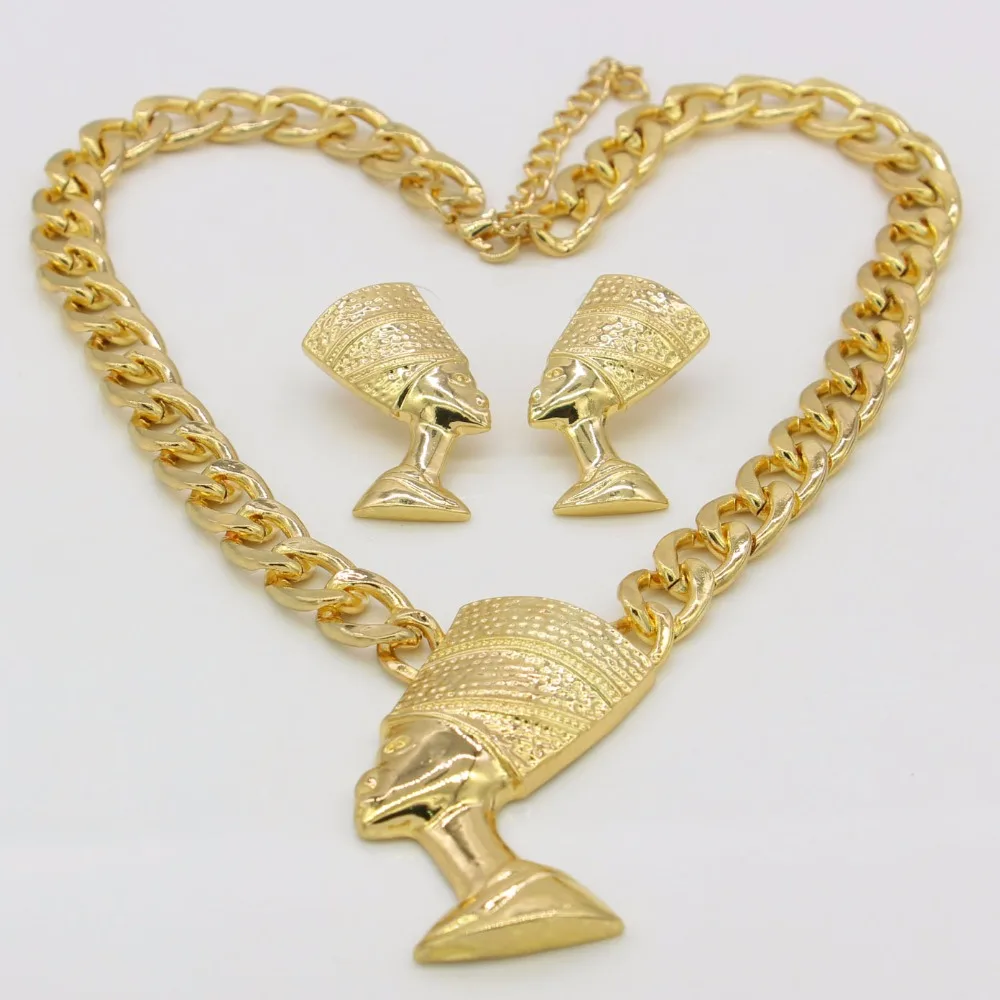 Adixyn большой размер египетская королева Nefertiti Кулон Золотой Цвет Толстая цепь