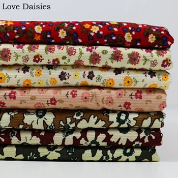 

100% cotton pastoral red beige pink brown fushcia green small flower slim Corduroy soft fabric for DIY apparel dress shirt craft
