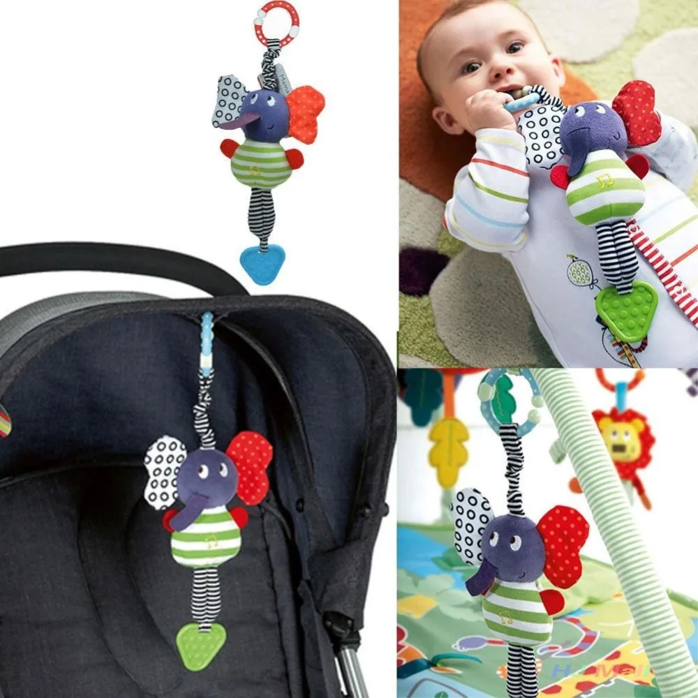 

Music Elephant Rattle Infant Baby Pram Bells Soft Hanging Dolls Toys Teether