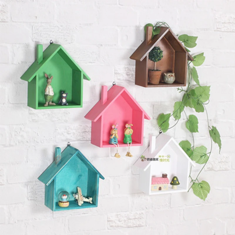 

Wall Mounted House Shaped Wooden storage Shelf rack Tabletop Storage Box organizer holder decorative shelf Home Decorations 1PC