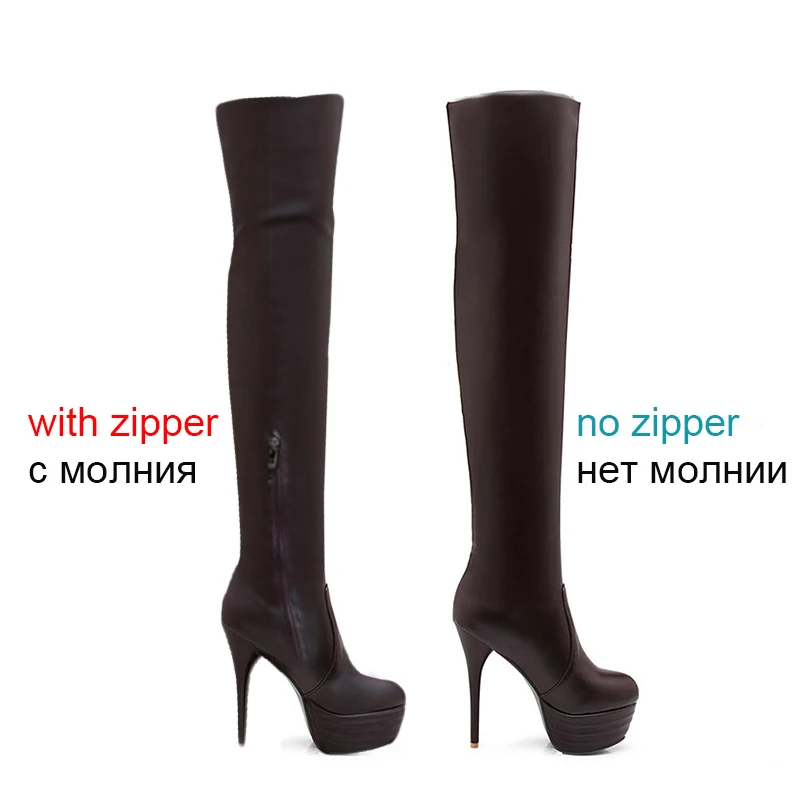 Ceny BONJOMARISA Plus rozmiar 32 46 Lady Sexy Over Knee zakolanówki buty kobiety moda jesień buty na cienkich wysokich obcasach platforma kobiet buty kobieta