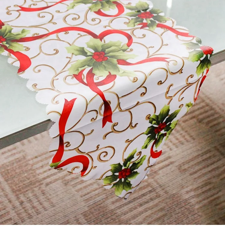 

QIFU Christmas Table Runner Embroidered Table Runner Decoration Dining Table Runner Whrite Red Modern Polyester Satin Christmas