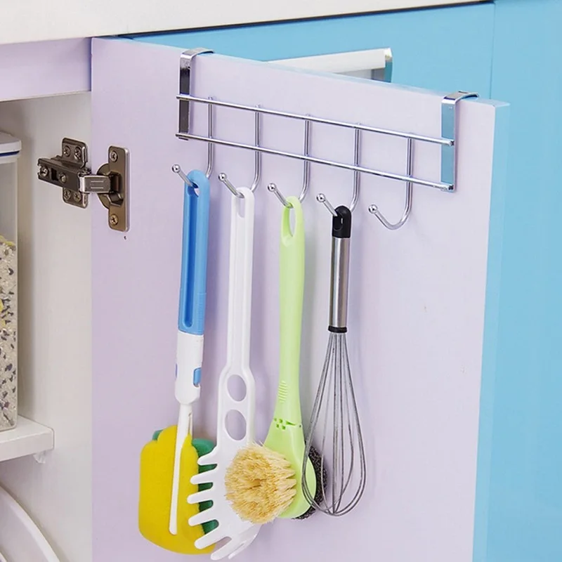 

5 Hooks Kitchen Racks Kitchenware Cups Hanging Rack Organizer Door Clothes Hanger Hooks 10kg Bearing Over Door Rack Towel Holder
