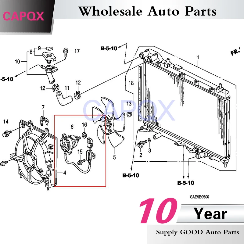 Capqx охлаждающего вентилятора радиатора двигателя 19030-PWA-J51 для JAZZ FIT GD1 GD3 2005-2008 подходит для салона 2003 2004 2005 2006 город 2007 2008