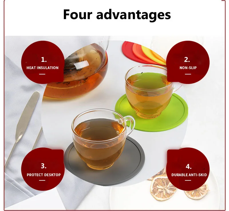 10CM Round Silicone Coaster Creative Simple Candy Colors Placemats Waterproof Non-slip Insulated Tea Coffee Coaster Table Mat    (24)