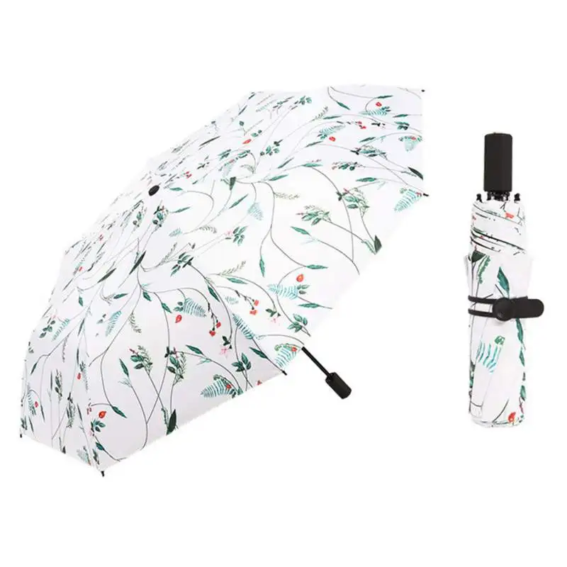

1PC 3/5 Folding High Quality Small Fresh Umbrella Rain Woman Three Fold Umbrella Floral Black coating guarda chuva