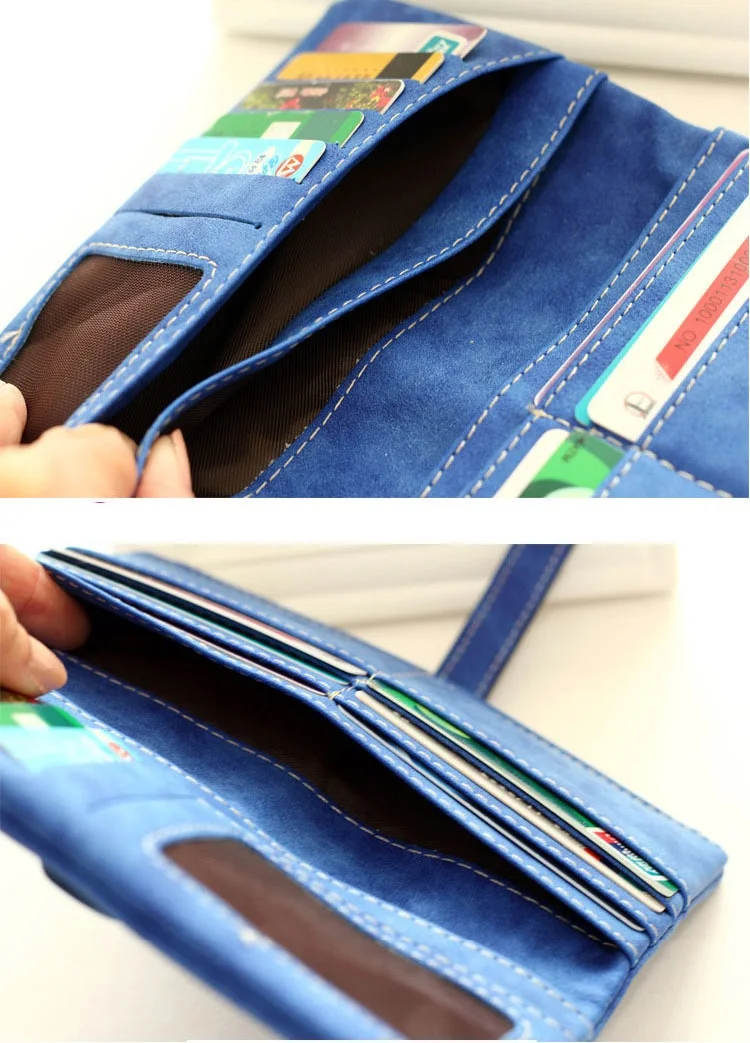 Women Wallets Drawstring Nubuck Leather Zipper Lady's Wallet Women's Long Design Purse Two Fold 7 Colors Female Clutch