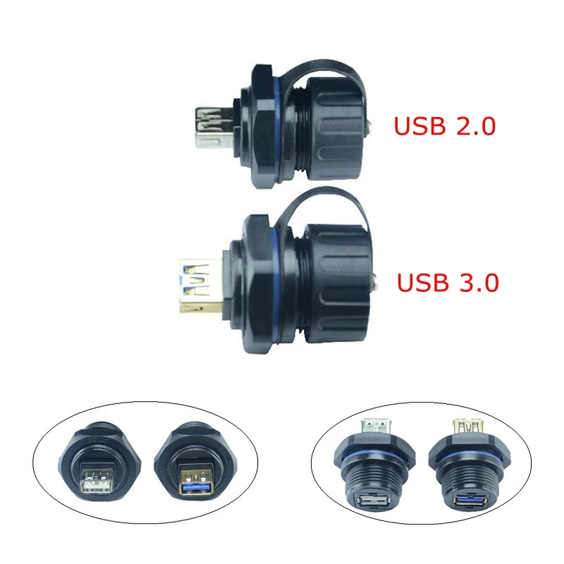 

IP67 USB 2.0 4pin USB 3.0 9pin female to Female Waterproof data Connector plug socket Adapter IP 67 Water Proof Connectors